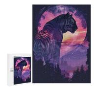 Puzzle 500 PCS pour Adolescents Tiger Silhouette Galaxy Puzzle Jeux De Famille Assemblage De Motifs Cadeaux Uniques pour Anniversaire Et Noël 500 PCS