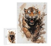 Puzzle 500 PCS pour Adolescents Tiger Watercolor Puzzle Jeux De Famille Assemblage De Motifs Cadeaux Uniques pour Anniversaire Et Noël 500 PCS