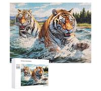 Puzzle 500 PCS pour Adolescents Tigers in Action River Roar Puzzle pour Adultes, Jouet, Décoration Murale, Améliore La Mémoire, Aide À Exercer Le Cerveau 500 PCS