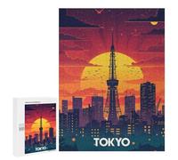 Puzzle 500 PCS pour Adolescents Tokyo Sunset Tower Casse-têtes pour Adultes Jeux Relaxants Analyse Et Logique Interaction Parent-Enfant 500 PCS