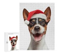 Puzzle 500 PCS pour Adolescents Toy Fox Terrier Dog with Santa Hat Puzzle Adulte Jeu Manuel Décoration Intérieure Cadeaux Uniques pour Anniversaire Et Noël 500 PCS