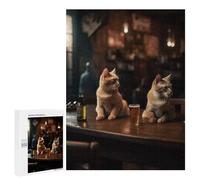 Puzzle 500 PCS pour Adolescents Two Cats Bar Beer Drinking Puzzle Jeux De Famille Assemblage De Motifs Cadeaux Uniques pour Anniversaire Et Noël 500 PCS