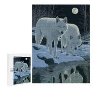 Puzzle 500 PCS pour Adolescents Two White Wolves Under Moonlight Puzzle pour Adultes Jeux Relaxants Décoration Parfaite, pour Toute La Famille 500 PCS
