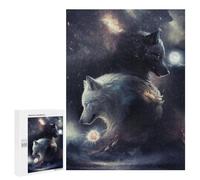 Puzzle 500 PCS pour Adolescents Two Wolves in The Moonlight Puzzle Adulte Jeu Manuel Décoration Intérieure Cadeaux Uniques pour Anniversaire Et Noël 500 PCS