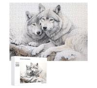 Puzzle 500 PCS pour Adolescents Two Wolves Resting in Snow Puzzles pour Adultes Jeux De Détente Décoration Parfaite Interaction Parent-Enfant 500 PCS