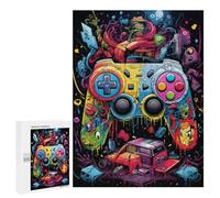 Puzzle 500 PCS pour Adolescents Vibrant Gaming Controller Art Print Puzzle pour Adultes, Jouet, Décoration Murale, Améliore La Mémoire, Aide À Exercer Le Cerveau 500 PCS
