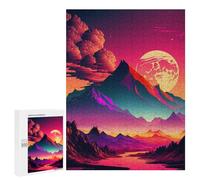 Puzzle 500 PCS pour Adolescents Vibrant Mountain Sunset Landscape Puzzles pour Adultes Jeux De Détente Décoration Parfaite Interaction Parent-Enfant 500 PCS