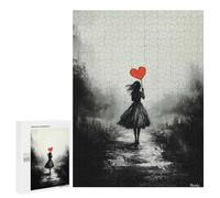 Puzzle 500 PCS pour Adolescents Vintage Solitude - Girl with Heart Balloon in Dreamlike Mist Casse-têtes pour Adultes Jeux Relaxants Analyse Et Logique Interaction Parent-Enfant 500 PCS