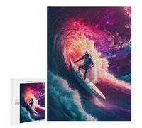 Puzzle 500 PCS pour Adolescents Wave Surfing Astronaut Puzzle Adulte Jeu Manuel Décoration Intérieure Cadeaux Uniques pour Anniversaire Et Noël 500 PCS