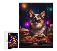 Puzzle 500 PCS pour Adolescents Welsh Corgi Burger Party Puzzle Adulte Jeu Manuel Décoration Intérieure Cadeaux Uniques pour Anniversaire Et Noël 500 PCS