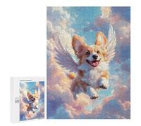 Puzzle 500 PCS pour Adolescents Welsh Corgi with Angel Wings A Heartfelt Memorial Print Puzzle Jeux De Famille Assemblage De Motifs Cadeaux Uniques pour Anniversaire Et Noël 500 PCS