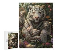 Puzzle 500 PCS pour Adolescents White Tiger Family in Jungle Puzzle pour Adolescents Améliore La Mémoire Défi À Compléter Amusant en Famille Et Soirée Jeux 500 PCS