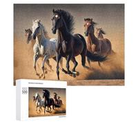 Puzzle 500 PCS pour Adolescents Wild Horses Galloping in Desert Dust -2 Puzzles pour Adultes Jeux De Détente Décoration Parfaite Interaction Parent-Enfant 500 PCS