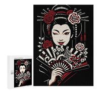 Puzzle 500 PCS pour Adolescents Winking Geisha with Dragon Fan Jeux De Puzzle Relaxants, Défi Difficile, Cadeaux Uniques pour Anniversaire Et Noël 500 PCS