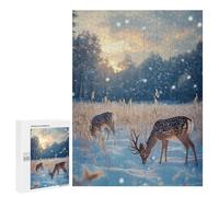 Puzzle 500 PCS pour Adolescents Winter Deer in Snowy Forest Christmas Puzzle Adulte Jeu Manuel Décoration Intérieure Cadeaux Uniques pour Anniversaire Et Noël 500 PCS