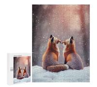Puzzle 500 PCS pour Adolescents Winter Foxes in Love Puzzles pour Adultes : Améliorent La Mémoire, Difficiles Et Stimulants, Cadeaux De Noël Et d'anniversaire 500 PCS