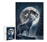 Puzzle 500 PCS pour Adolescents Wolf Howling at Moon -4 Puzzles pour Adultes Jeux De Détente Décoration Parfaite Interaction Parent-Enfant 500 PCS