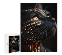 Puzzle 500 PCS pour Adultes Abyssinian Black Cat with Golden Pattern Puzzles pour Adultes - Jouets À Monter Soi-même, Amusants Et Humoristiques pour Un Anniversaire Ou Noël 500 PCS