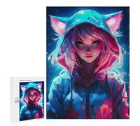 Puzzle 500 PCS pour Adultes Cute Cat Girls Neon Puzzle Casse-tête Jeu De Réflexion Difficile Offrez-Le en Cadeau À Toute La Famille 500 PCS