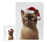 Puzzle 500 PCS pour Adultes Festive Burmese Cat in Santa Hat Puzzles pour Adultes - Jouets À Monter Soi-même, Amusants Et Humoristiques pour Un Anniversaire Ou Noël 500 PCS