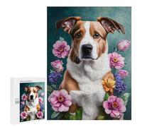 Puzzle 500 PCS pour Adultes Floral Dog Portrait Art Puzzle Casse-tête Jeu De Réflexion Difficile Offrez-Le en Cadeau À Toute La Famille 500 PCS