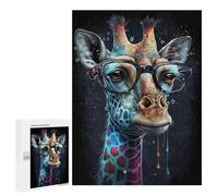 Puzzle 500 PCS pour Adultes Giraffe with Glasses Art Print-2 Puzzle Casse-tête Jeu De Réflexion Difficile Offrez-Le en Cadeau À Toute La Famille 500 PCS