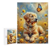 Puzzle 500 PCS pour Adultes Golden Retriever in Flowers Puzzle Casse-tête Jeu De Réflexion Difficile Offrez-Le en Cadeau À Toute La Famille 500 PCS