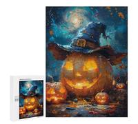 Puzzle 500 PCS pour Adultes Halloween Jack-o-Lantern with Hat Puzzle pour Adultes Jeux Relaxants Découpe De Précision Idéal comme Cadeau pour Toute La Famille 500 PCS