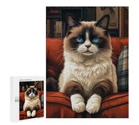 Puzzle 500 PCS pour Adultes Ragdoll Cat on Red Couch Puzzle Anti-Stress, Jouet pour S'amuser en Famille, Cadeau Anti-Stress 500 PCS