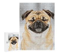 Puzzle 500 PCS pour Adultes Smiling Pug in Winter Snowfall Puzzles pour Adultes - Jouets À Monter Soi-même, Amusants Et Humoristiques pour Un Anniversaire Ou Noël 500 PCS