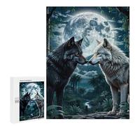 Puzzle 500 PCS pour Adultes Two Wolf in Forest Moon Puzzle pour Adultes Jeu Manuel Décoration Murale Aide À Stimuler Le Cerveau 500 PCS