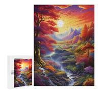 Puzzle 500 PCS Rainbow Forest Waterfall Scenery Puzzles pour Adultes Améliorent La Mémoire Interaction Parent-Enfant Casse-tête Jeux De Société en Famille 500 PCS