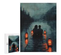 Puzzle 500 PCS Romantic Couple on Dock with Lantern Glow at Dusk Puzzles pour Adultes, Jouet, Décoration Murale, Difficile, Difficile, Cadeaux Uniques pour Anniversaire Et Noël 500 PCS