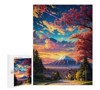 Puzzle 500 PCS Sakura Mount Fuji Sunset Anime Puzzles pour Adultes, Jouet, Décoration Murale, Motif À Assembler, Idéal comme Cadeau pour Toute La Famille 500 PCS