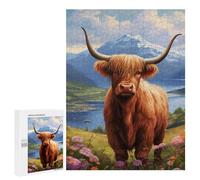 Puzzle 500 PCS Scottish Highland Cow Painting Puzzles pour Adultes - Cadeau d'anniversaire - Jeu Difficile Et Stimulant - Cadeaux