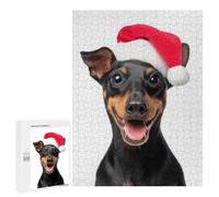Puzzle 500 PCS Smiling Miniature Pinscher Dog with Santa Hat Puzzles pour Adultes, Jouet, Décoration Murale, Cadeau d'anniversaire, Idéal pour Toute La Famille 500 PCS