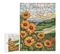 Puzzle 500 PCS Stained Glass Flowers & Landscape Puzzles pour Adultes, Jouet, Décoration Murale, Difficile, Difficile, Cadeaux Uniques pour Anniversaire Et Noël 500 PCS