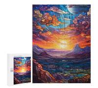 Puzzle 500 PCS Stained Glass Sunset Landscape-2 Puzzles pour Adolescents - Anti-Stress - Défi Éducatif - Idée Cadeau Et Anniversaire Unique 500 PCS