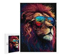 Puzzle 500 PCS Stylish Lion Sunglasses Art Print Puzzles pour Adultes - Cadeau d'anniversaire - Jeu Difficile Et Stimulant - Cadeaux