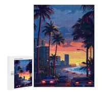 Puzzle 500 PCS Sunset Miami Pixel Art Puzzles pour Adultes, Jouet, Décoration Murale, Motif À Assembler, Idéal comme Cadeau pour Toute La Famille 500 PCS