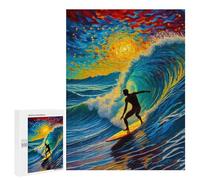 Puzzle 500 PCS Surfer in Sunset Wave Starry Night Puzzles pour Adultes Jouets Anti-Stress Vacances À La Maison Tuer Le Temps Faire Travailler Le Cerveau 500 PCS