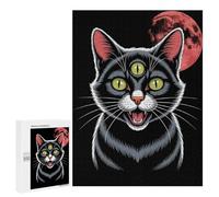 Puzzle 500 PCS Three-Eyed Cat with Red Moon Puzzles pour Adultes, Jouet, Décoration Murale, Cadeau d'anniversaire, Idéal pour Toute La Famille 500 PCS