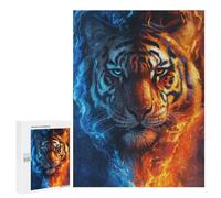 Puzzle 500 PCS Tiger Fire and Ice Art Print-1 Puzzle pour Adolescents Améliorez Votre Mémoire Entraînez Votre Cerveau Et Vos Mains Jouets Addictifs pour Cultiver La Patience 500 PCS