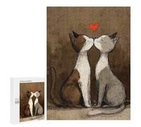 Puzzle 500 PCS Two Cats Kissing with A Heart Puzzles pour Adolescents Course De Vitesse Manuelle Activités Amusantes À La Maison Jeu Stimulant Et Jeu en Famille 500 PCS