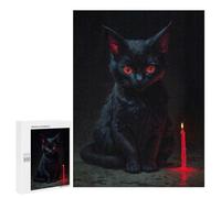 Puzzle 500 PCS Witchcraft Black Cat with Red Eyes Puzzles pour Adultes, Jouet, Décoration Murale, Difficile, Difficile, Cadeaux Uniques pour Anniversaire Et Noël 500 PCS