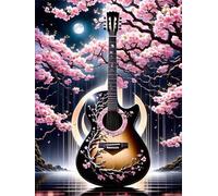 Puzzle 500 pièces,52x38 cm Puzzles pour Adultes,Jeux éducatif Puzzles Classiques Défi Jouets Cadeaux pour Puzzle de Décoration Familiale - Guitare Arbre à Fleurs Roses