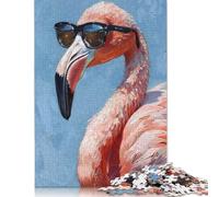 Puzzle 500 pièces adultes lunettes de soleil flamant rose puzzle carré créatif pour adultes puzzle en bois décoration de la maison puzzle 500 pièces (52 x 38 cm)