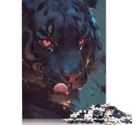 Puzzle 500 pièces avec tigre noir, puzzle carré créatif pour adultes et puzzles en bois, jouets intellectuels, 500 pièces (52 x 38 cm)