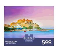 Puzzle 500 pièces Calvi Corse Mer Plage Carré pour Adultes, Puzzles en Bois Jeu Éducatif pour Enfants 500pcs (52x38cm)