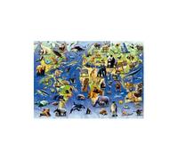 Puzzle 500 Pieces Carte Du Monde Des Animaux, Especes Menacees - Planisphere, Mappemonde - Set Puzzle Jeu Educatif Et Carte